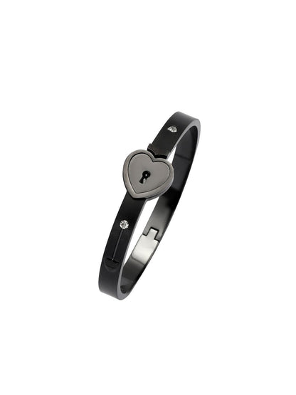 SALTY Stainless Steel Black Lock And Key Love Bracelet And Necklace Set For Women & Girls