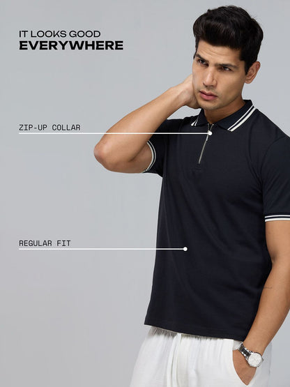 Cava Black Urban Zipper Polo