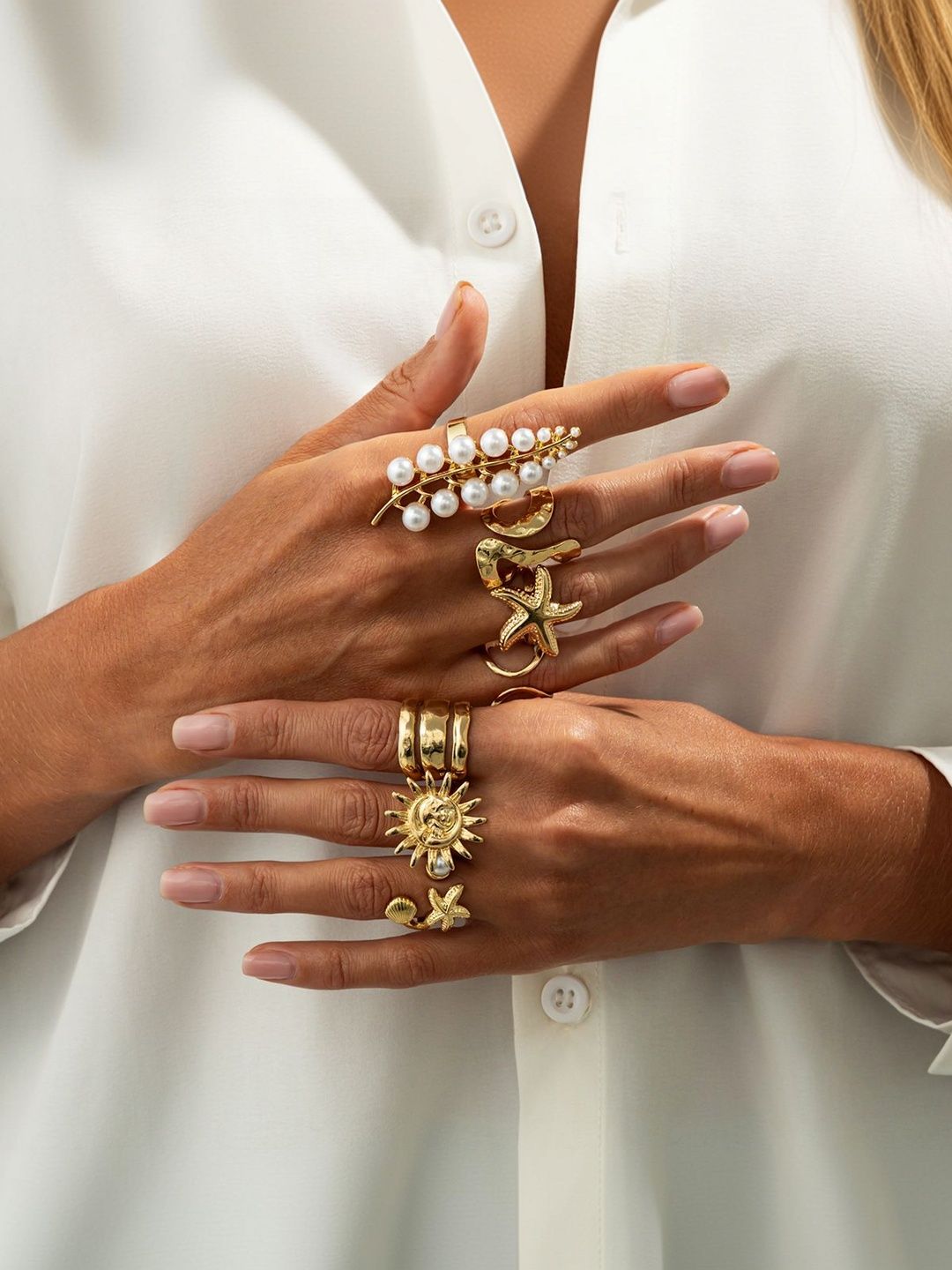 Set of 7 Gold-Plated Finger Ring