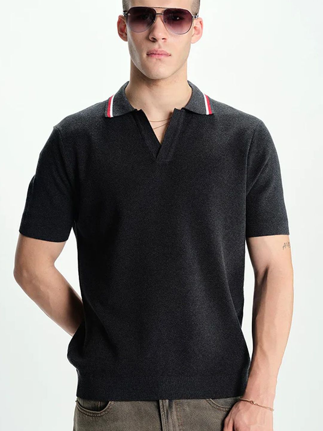 Men Printed Polo Collar Pockets T-shirt
