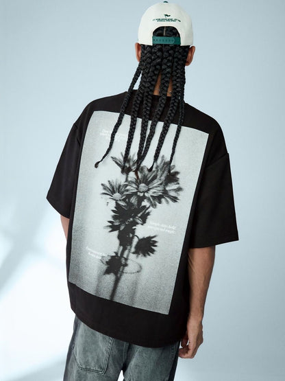 Short sleeve fleece print T-shirt
