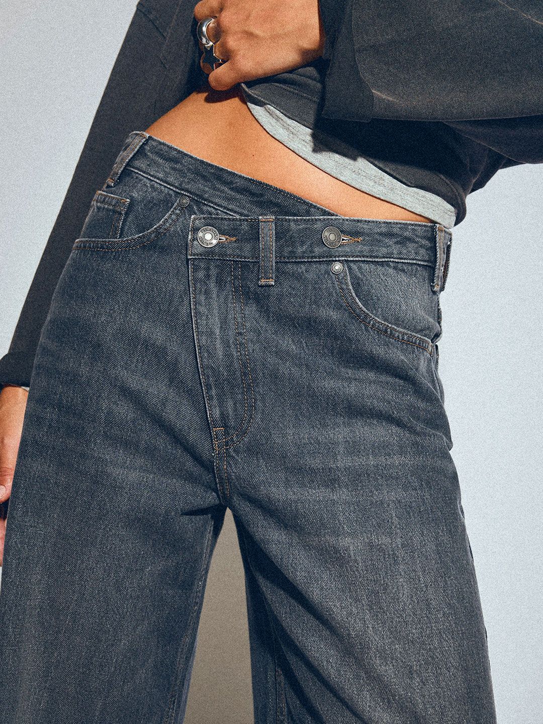 Pure Cotton Wide-Leg Jeans With Crossover Waist
