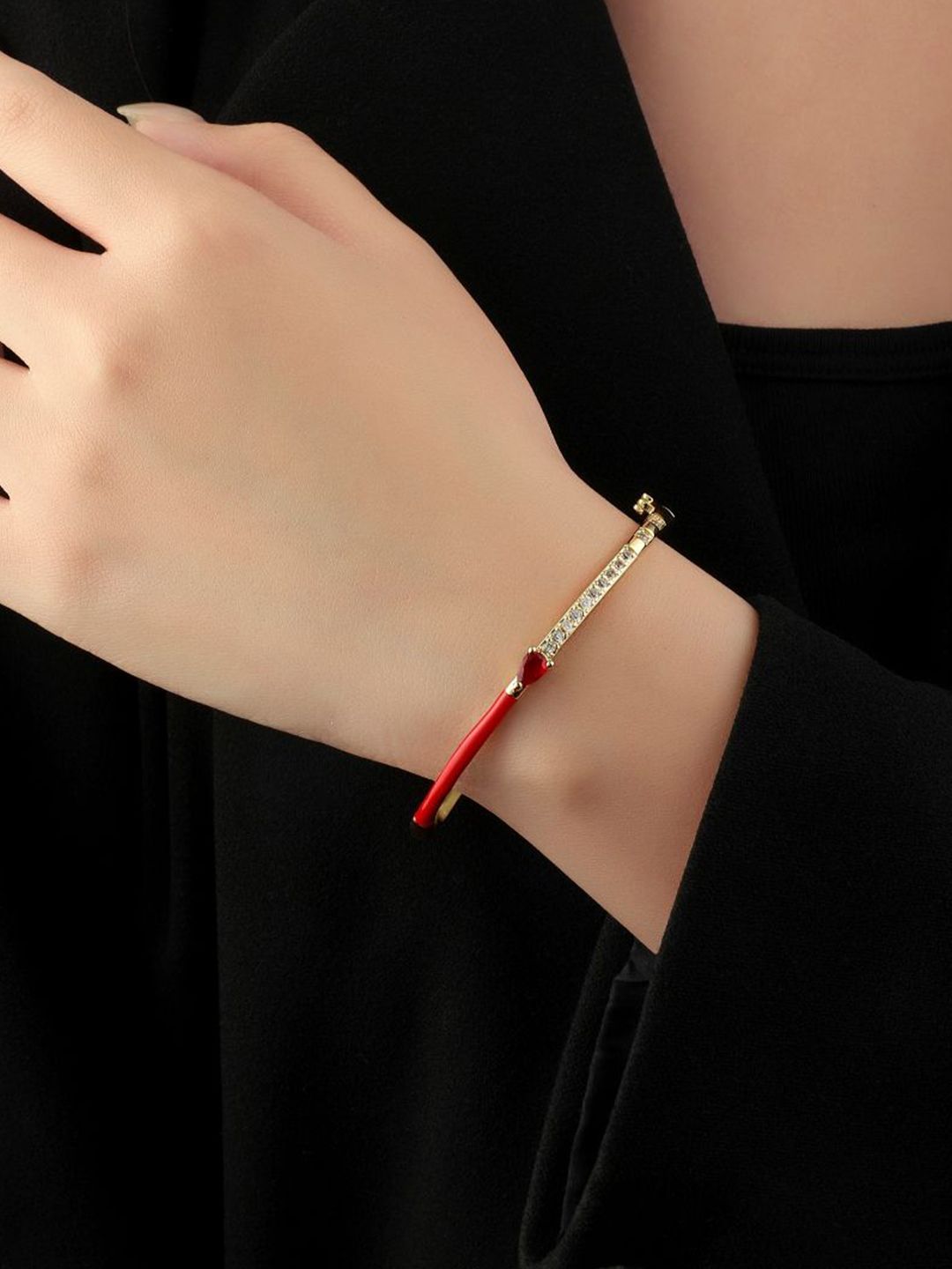SALTY Gold-Plated Stone Studded Delicate Blossom Bangle-Style Bracelet