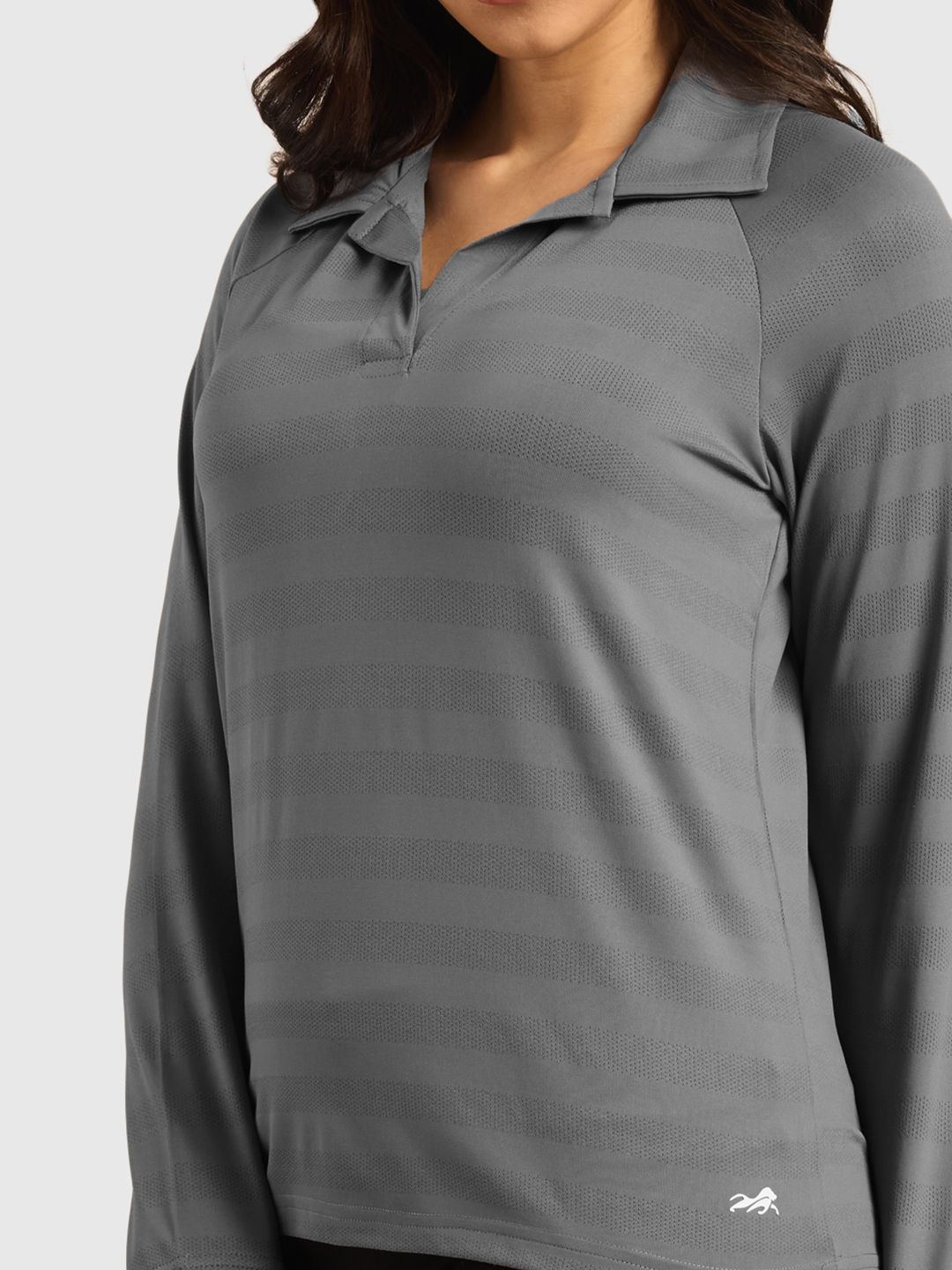 Women Vogue Self Design Polo Collar T-shirt