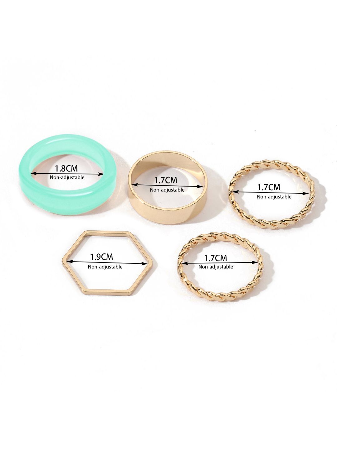 SALTY Set Of 5 Mint Tint Stylish Adjustable Finger Ring
