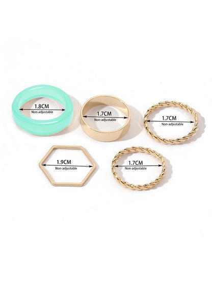 SALTY Set Of 5 Mint Tint Stylish Adjustable Finger Ring