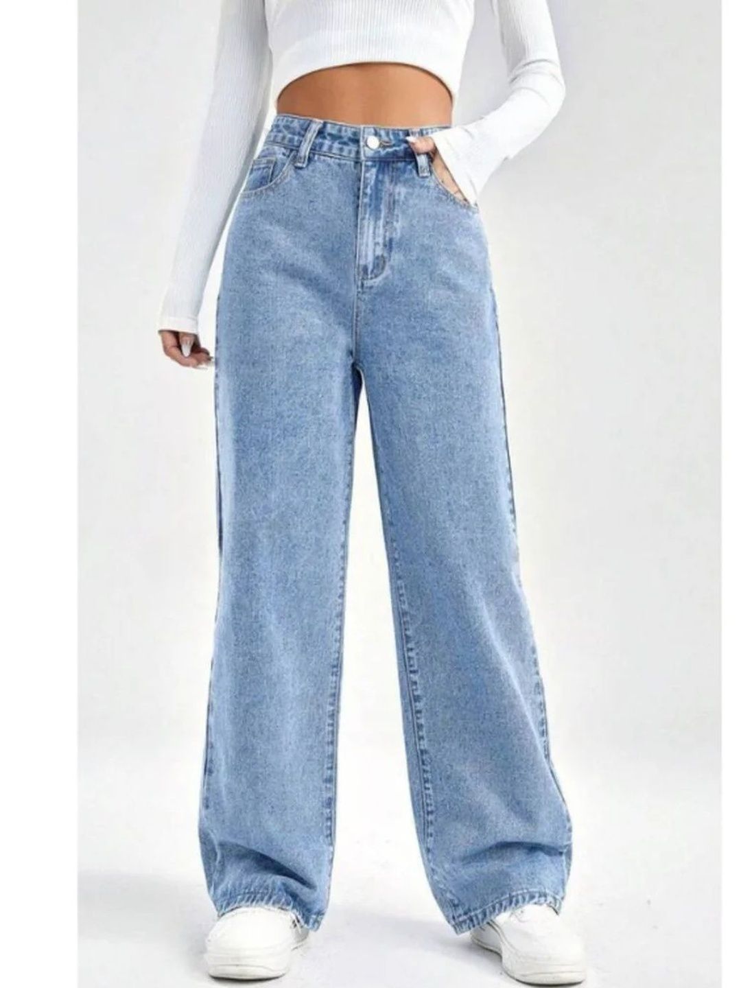 Women Comfort Wide Leg High-Rise Light Fade Stretchable Jeans
