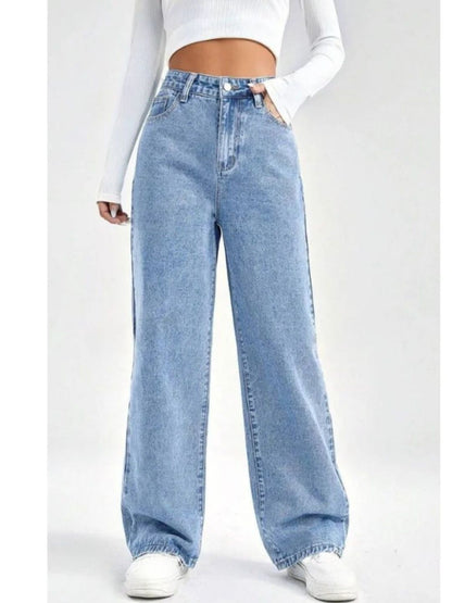 Women Comfort Wide Leg High-Rise Light Fade Stretchable Jeans