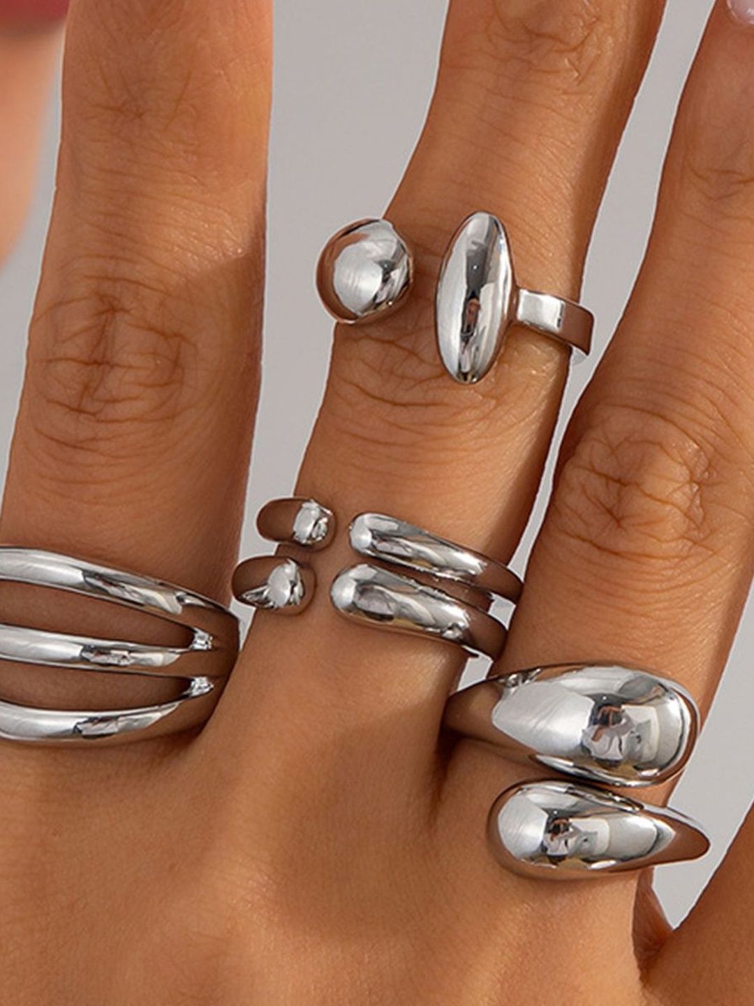 Set of 4 Silver-Plated Finger Ring