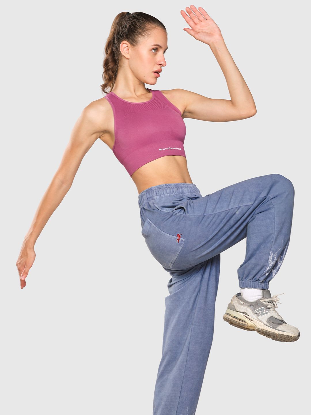 Women Wide-Leg Mid-Rise Acid Wash Joggers