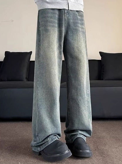 Men Wide Leg Mid-Rise Medium Shade Jeans