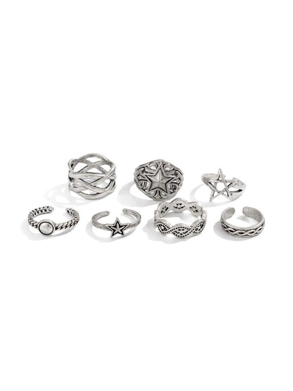 Men Set Of 7 Silver-Plated Finger Ring