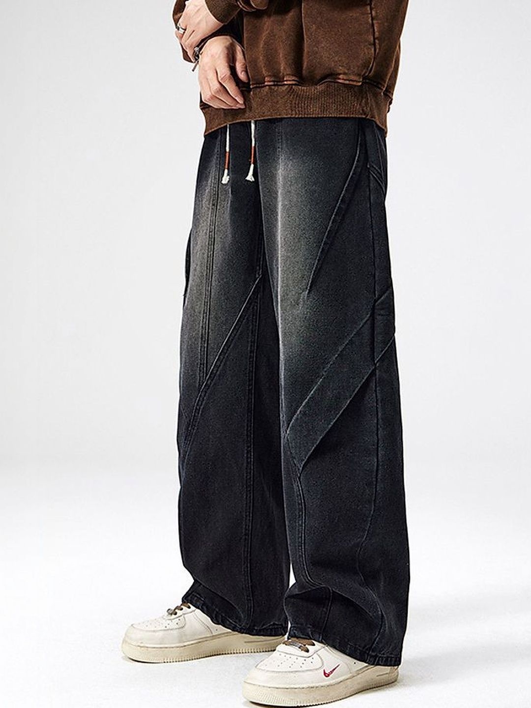 Men Wide Leg Mid-Rise Dark Jeans