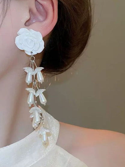 Artificial Beads Beaded Floral Shaped Drop Earrings