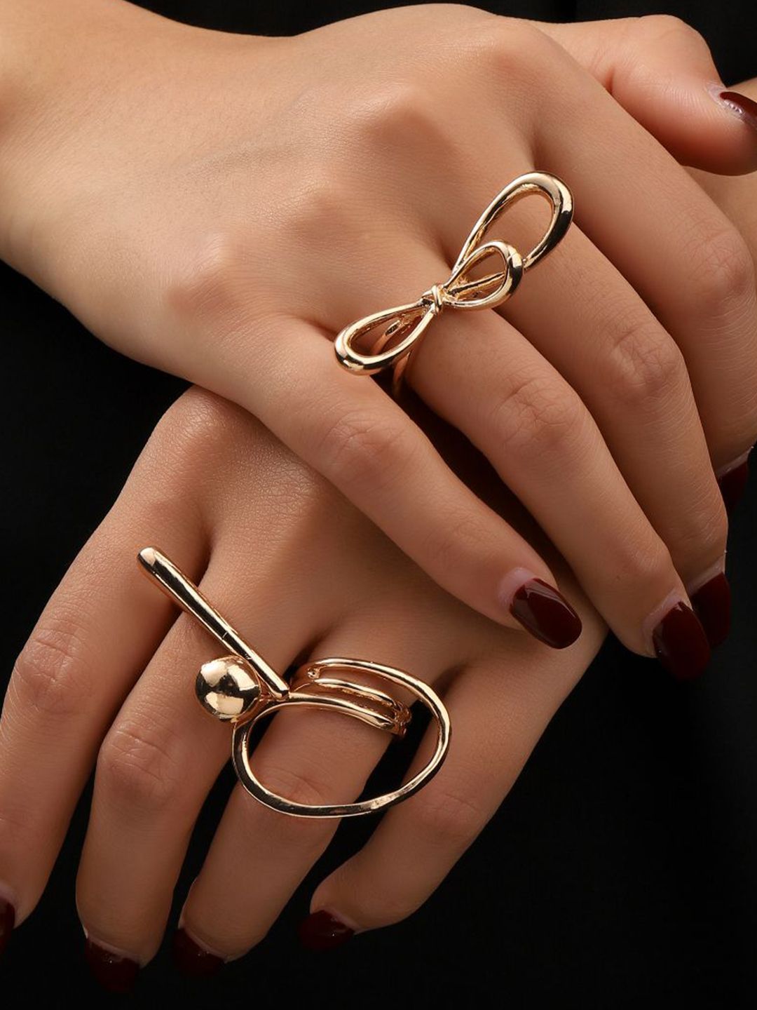 SALTY Set Of 3 Funked-Up Gold Stack Rings For Women & Girls