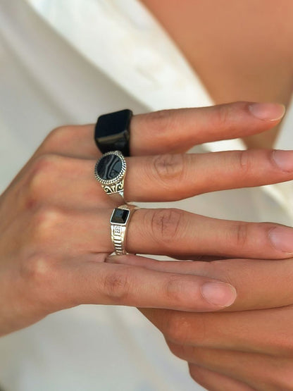 Set Of 3 Silver-Plated  Adjustable Finger Ring