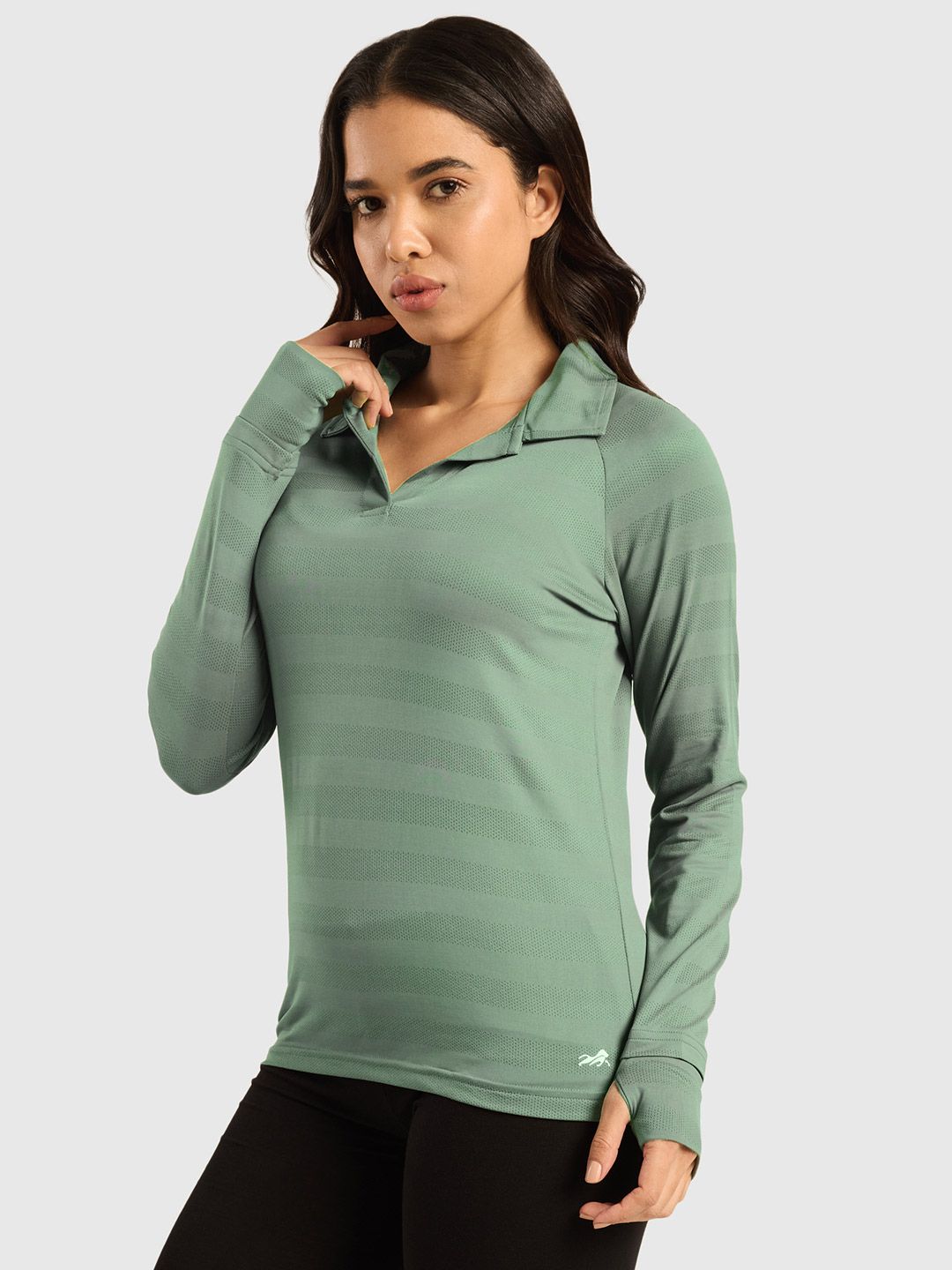 Women Vogue Self Design Polo Collar T-shirt