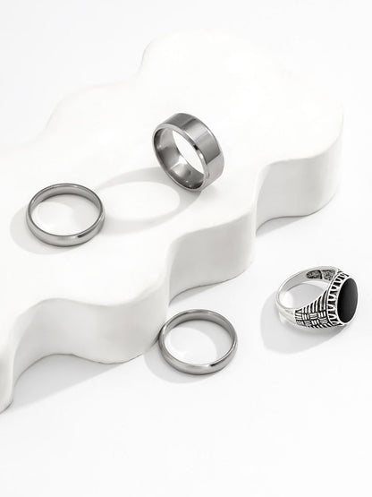 Men Pack of 4 Silver-Plated Stone Studded Finger Rings