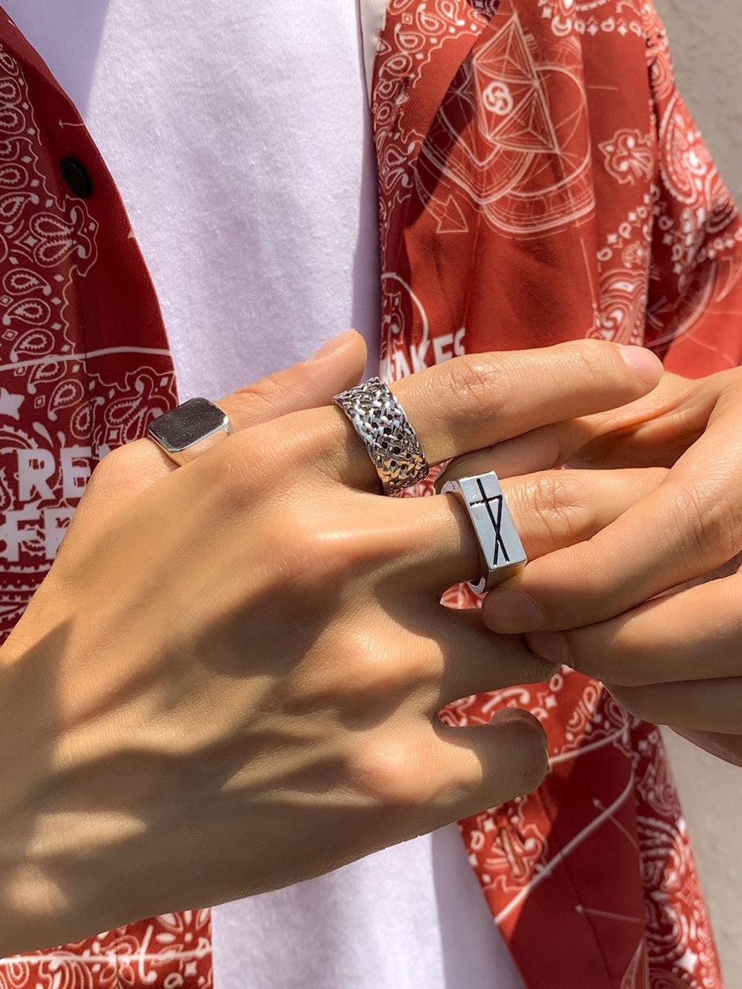 Men Set Of 3 Silver-Plated Finger Rings