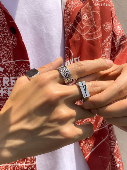 Men Set Of 3 Silver-Plated Finger Rings