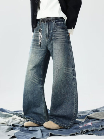 Men Wide Leg Mid-Rise Light Fade Jeans