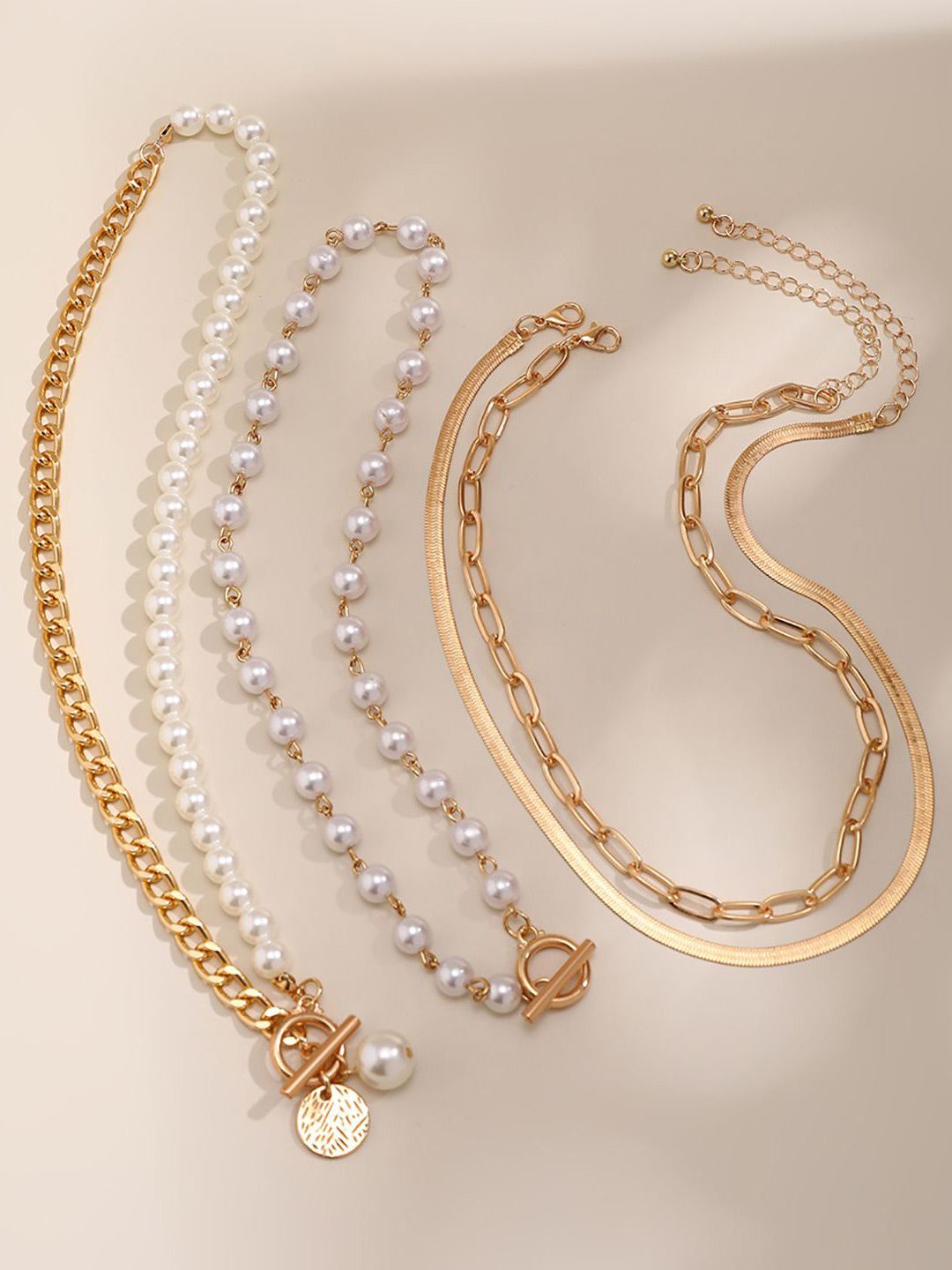 Set Of 4 Gold-Plated Beaded Layered Chain