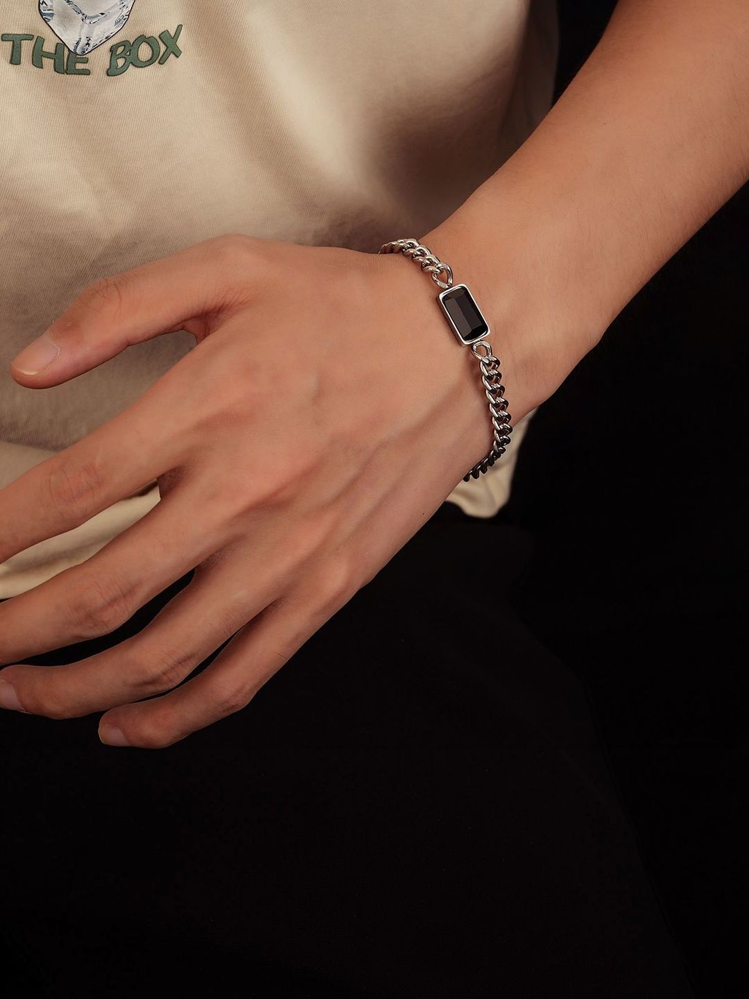 Men Handcrafted Silver-Plated Link Bracelet