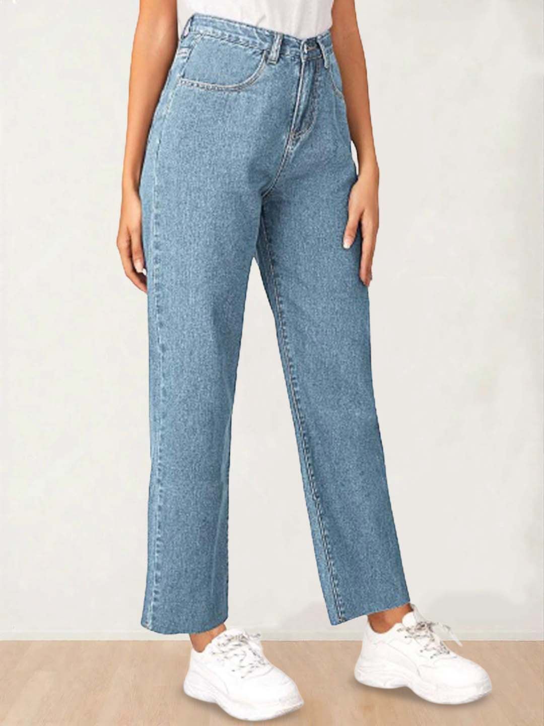 Women Straight Fit High-Rise Clean Look Stretchable Cotton Jeans