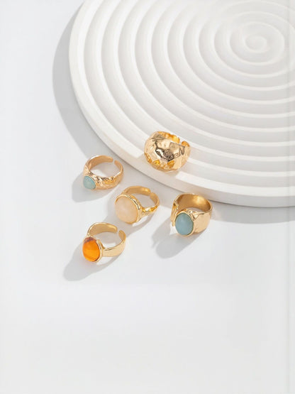 Set Of 5 Gold-Plated Stone Studded Finger Ring