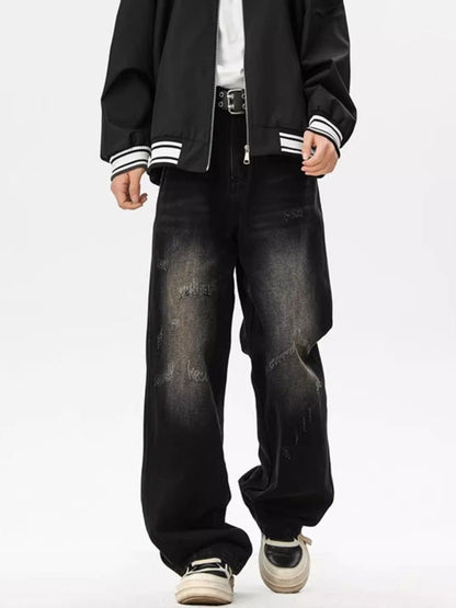 Men Wide Leg Mid-Rise Dark Fade Jeans