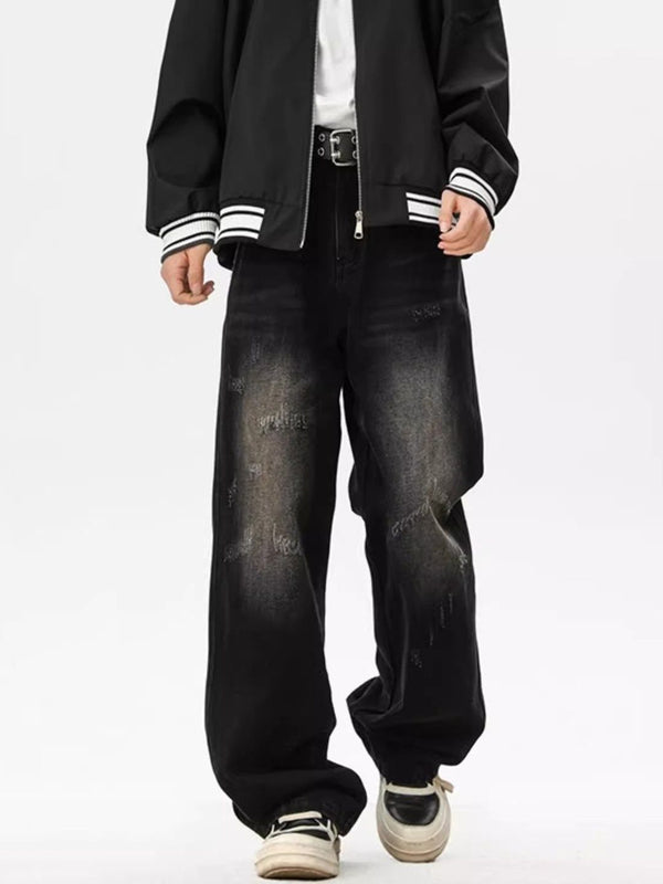 Men Wide Leg Mid-Rise Dark Fade Jeans