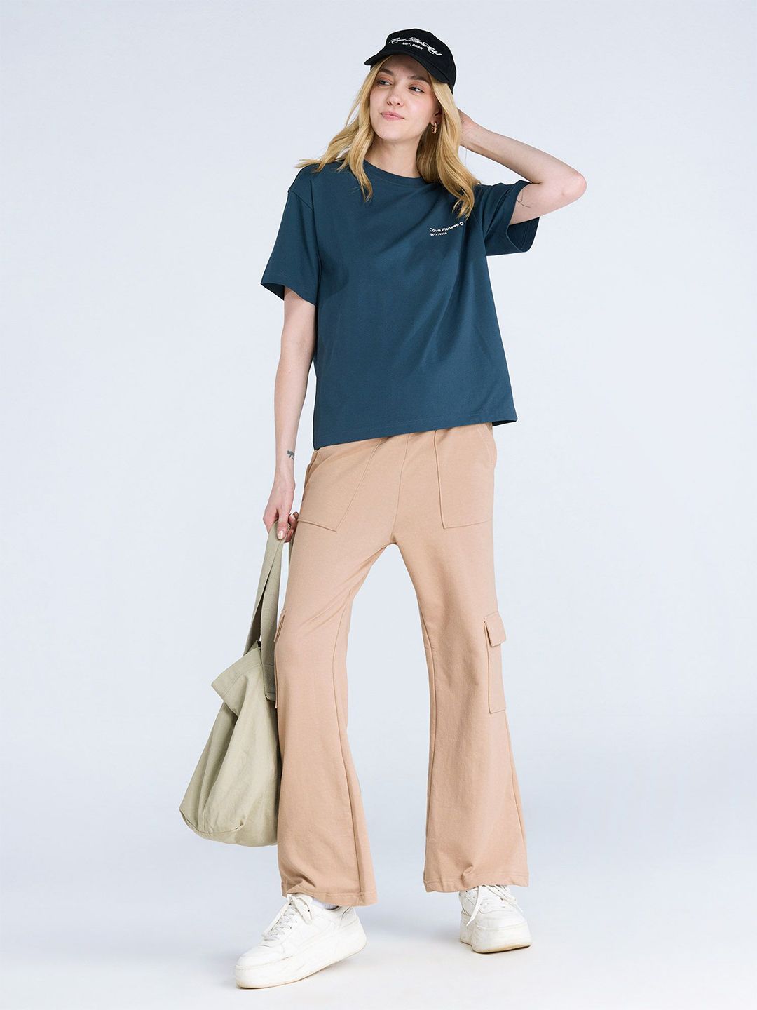 Beige Wide Cargo Joggers