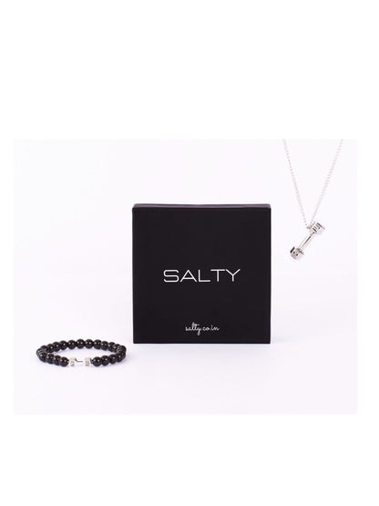 SALTY Dumbbell Chain & Strength Beaded Stone Band Jewellery Set