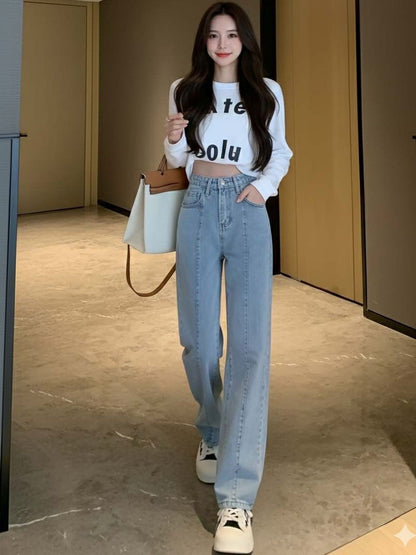 Women Straight Motion Man Wide Leg High-Rise Light Fade Stretchable Jeans