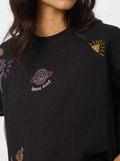 Women Relaxed Fit Printed Black T-Shirt