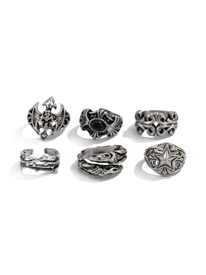 Men Set Of 6 Silver-Plated Finger Rings
