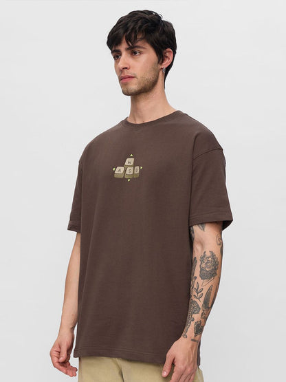 Men Oversized Fit Printed Brown T-Shirts