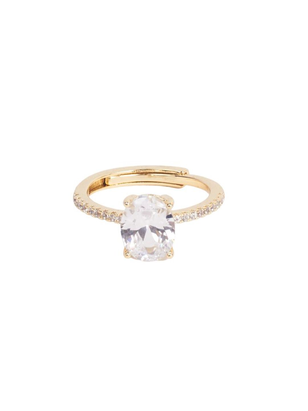 SALTY Golden Oval-Cut American Diamond Studded Ring For Women & Girls