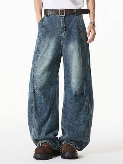 Men Wide Leg Low-Rise Heavy Fade Jeans