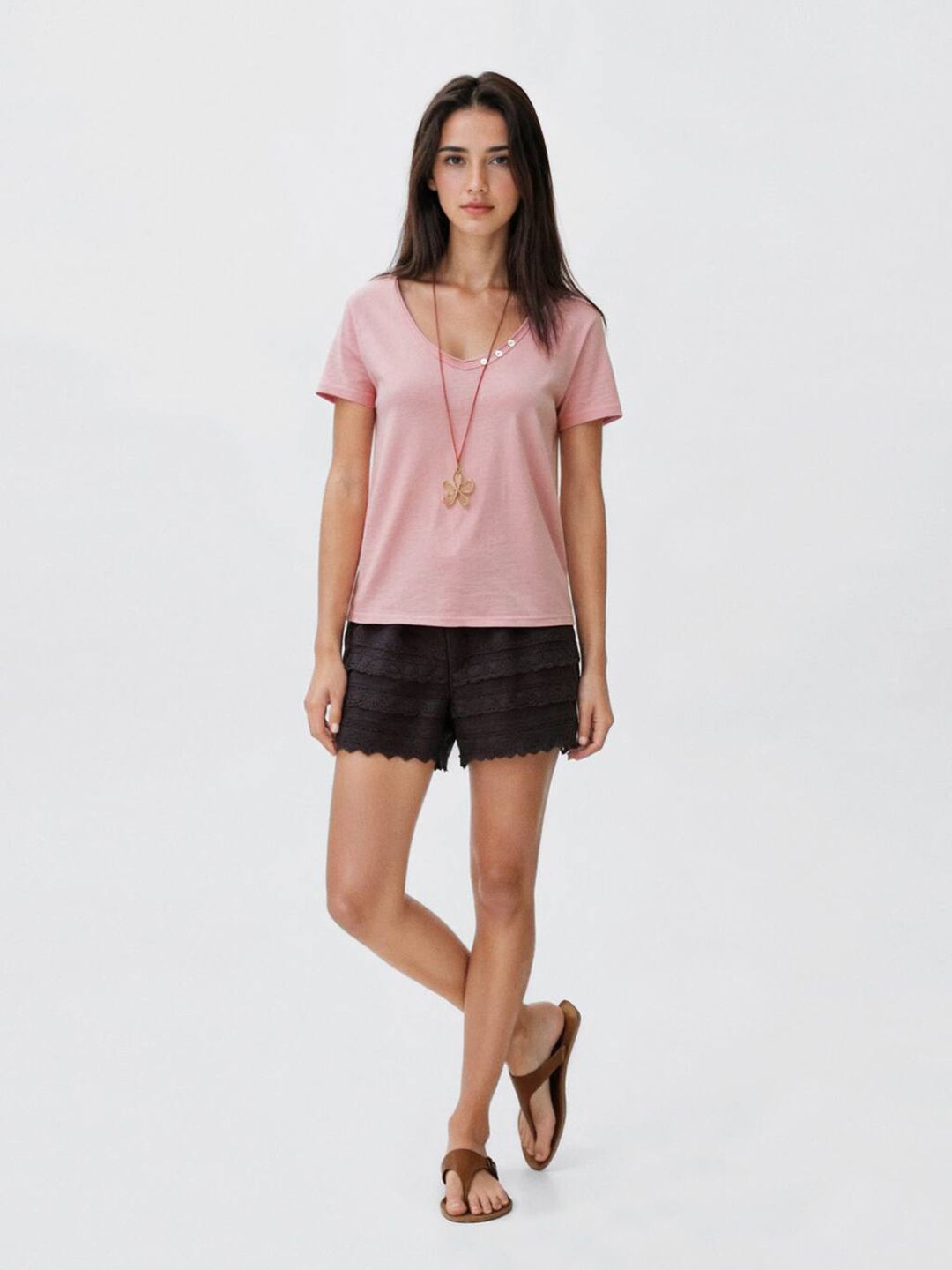V-Neck Pure Cotton T-shirt