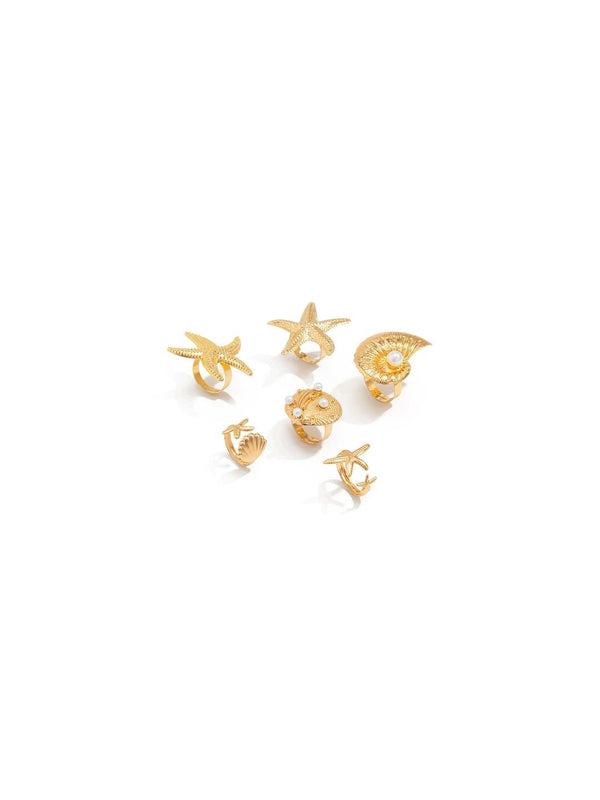 Women Set Of 6 Gold-Plated Finger Rings