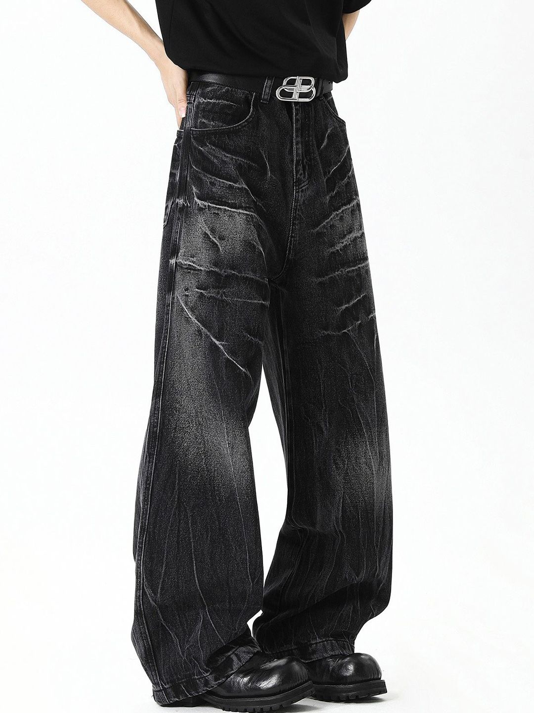 Men Wide Leg Mid-Rise Jeans