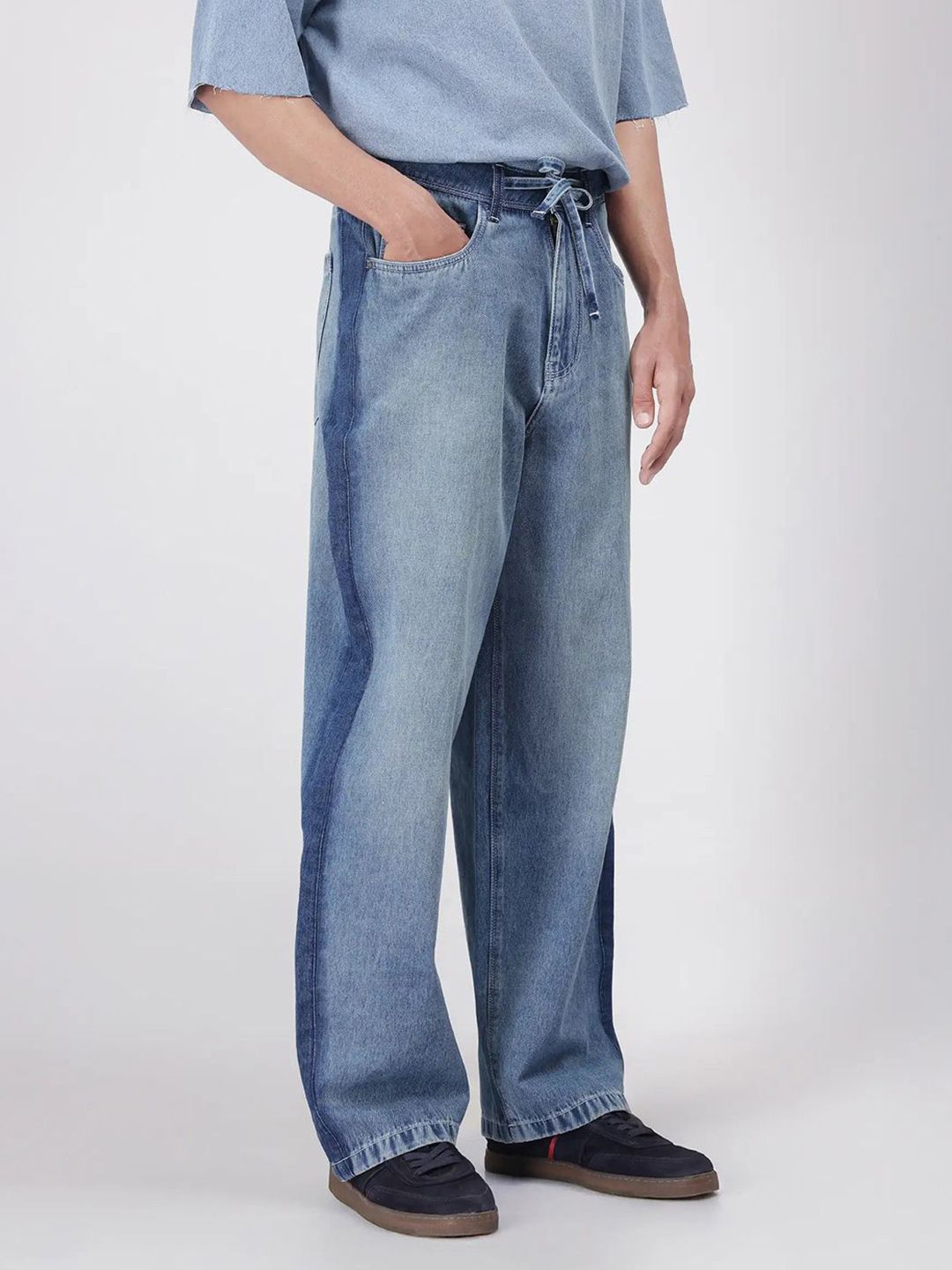 Men Comfort Light Fade Baggy Crinkle Clean Look Jeans