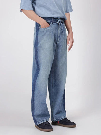 Men Comfort Light Fade Baggy Crinkle Clean Look Jeans