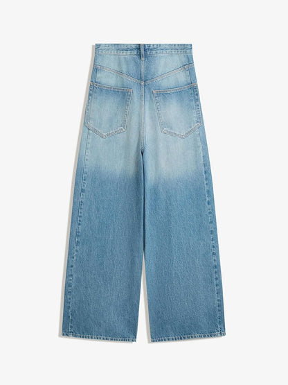 Women Wide Leg Mid-Rise Heavy Fade Jeans