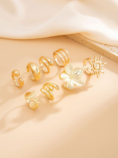 Set of 8 Gold-Plated Finger Ring