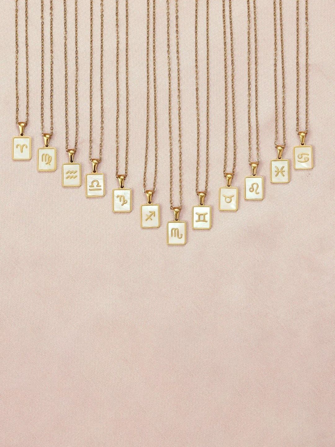 SALTY Gold & White Sign of the Stars Zodiac Pisces Pendant With Chain