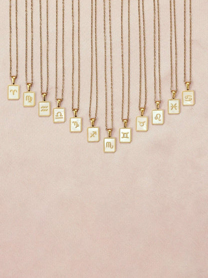 SALTY Gold & White Sign of the Stars Zodiac Pisces Pendant With Chain