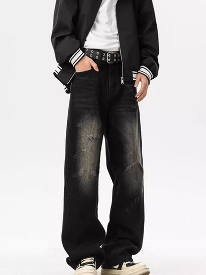 Men Wide Leg Mid-Rise Dark Fade Jeans