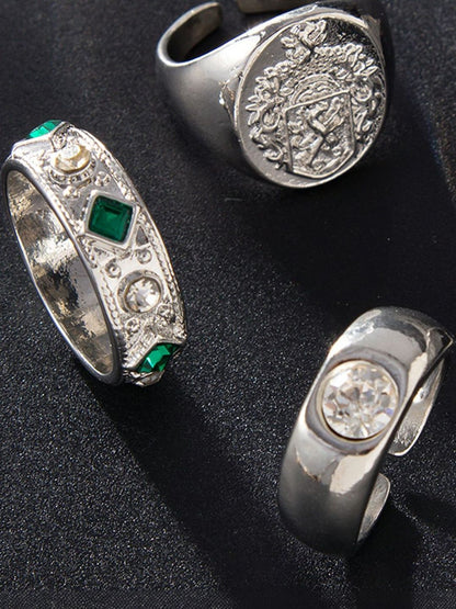 Men Set Of 4 Silver-Plated Stone-Studded Finger Ring